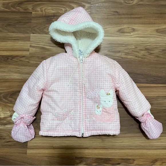 Vintage Quiltex Toddler Girl Pink White Check Snowsuit Coat Overalls Size 18 mo - Picture 3 of 14